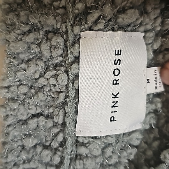 Pink Rose Fuzzy Texture Chunky Knit Sweater Sage Green Size M - Picture 2 of 7